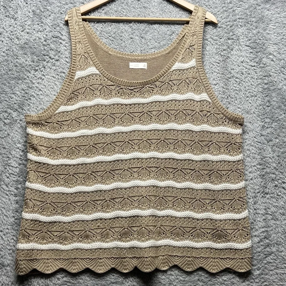 LC Lauren Conrad Pointelle Top Women 3X Beige White Sleeveless Lined Scallop Hem - Picture 2 of 12